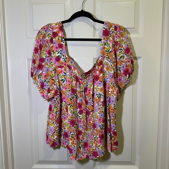 Draper James RSVP Floral Puff Sleeve Square Neck Shirt Top Lined Womens 2X Pink - Picture 3 of 8